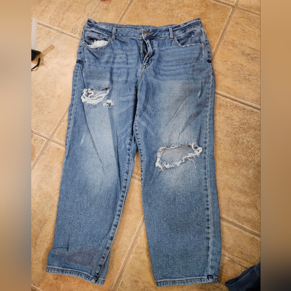 Maurices Blue Distressed Boyfriend Jeans 14 Short Womens